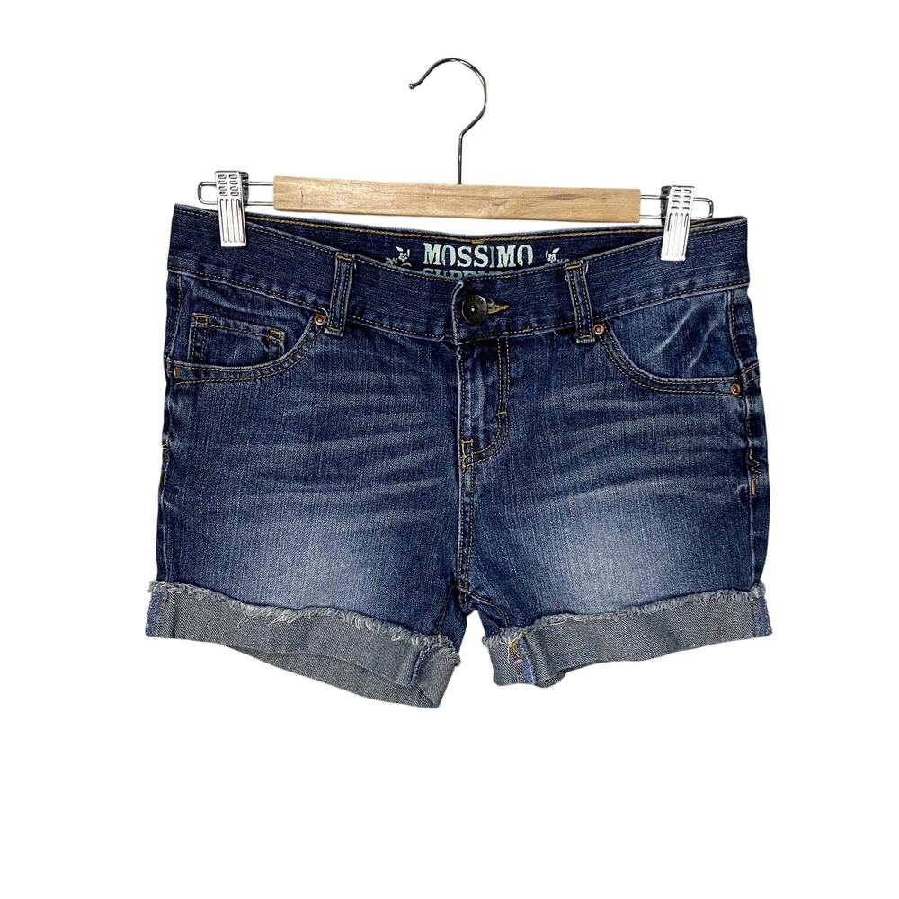 Mossimo Dark Wash Low Rise Denim Cut Off Shorts Embroidery Flap Pocket Grunge 3